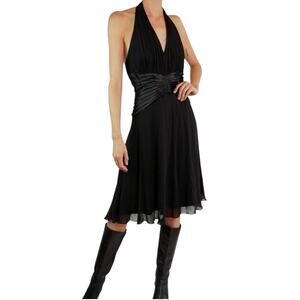 Tadashi Shoji Black Halter 100% Silk Formal Midi Dress 6